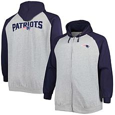 Men's Heather Gray New England Patriots Big & Tall Fleece Raglan Fu...
