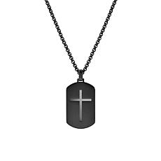Men's Stainless Steel Prayer Cross Dog Tag Pendant with Chain