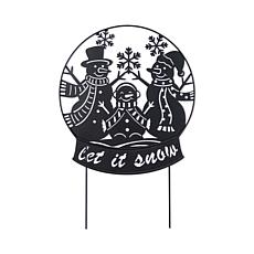 Metal Silhouette Snowman Family Waterglobe Yard Stake or Wall Decor