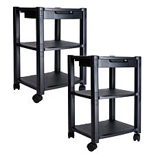 Mind Reader 2-Pack Of 3-Shelf Printer Cart Stands with Wheels, Black