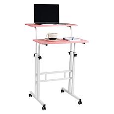 Mind Reader 2-Tier Rolling Sitting/Standing Desk with Storage, Pink