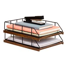 Mind Reader 2-Tier Rustic Paper Tray Organizer with Metal Frame