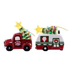 Mr. Christmas 4.5" 2-pc Ceramic Retro Vehicle Ornaments