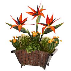 Nearly Natural 21” Bird of Paradise and Cactus Artificial Plant