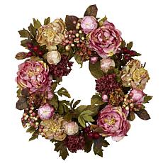 Nearly Natural 24" Peony Hydrangea Wreath