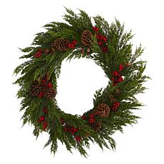 Nearly Natural 32" Cypress with Berries and Pine Cones Wreath