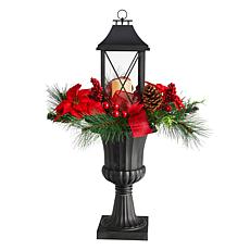 Nearly Natural 33” Christmas Berries and Poinsettia with Large Lantern