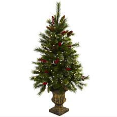 Nearly Natural 4-Ft. Christmas Tree w/Berries, Pine Cones Lights & Urn