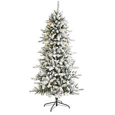 Nearly Natural 6.5 Ft. Flocked Christmas Tree with 300 LED