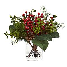 Nearly Natural Berry, Pine & Boxwood Artificial Arrangement