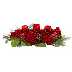 Nearly Natural Triple Hydrangea Red Candelabrum