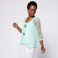 Nina Leonard 3/4-Sleeve Bolero Top with Coconut Buttons