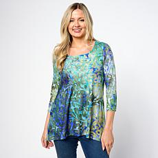 Nina Leonard 3/4-Sleeve Burnout Knit Top