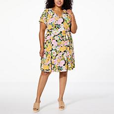 Nina Leonard Belted Godet Hem Dress