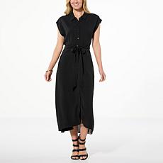 Nina Leonard Collared Self Tie Button Front Dress 