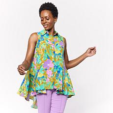 Nina Leonard Collared Sleeveless Button Front Top