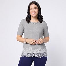 Nina Leonard Elbow-Sleeve Scoop-Neck Sweater
