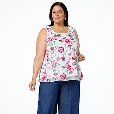 Nina Leonard Embroidered Chiffon Scoop-Neck Tank