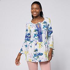 Nina Leonard Floral Printed Textured Wave Blouse