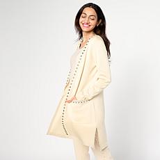 Nina Leonard Long-Sleeve Sweater Knit Studded Cardigan
