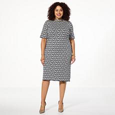 Nina Leonard Mock Neck Jacquard Sweater Dress