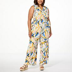 Nina Leonard Printed Side Tie Jumpsuit