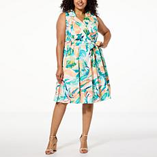 Nina Leonard Printed Taffeta Fit & Flare Dress