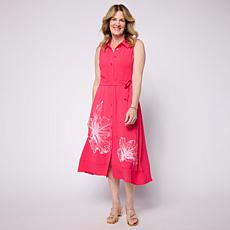 Nina Leonard Sleeveless Collared Button-Front Dress