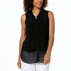 Nina Leonard Sleeveless Mixed Media Top