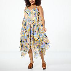 Nina Leonard Sleeveless Printed Chiffon Uneven Hem Dress