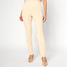 Nina Leonard Studded Crepe Knit Slim-Leg Pull-On Pant