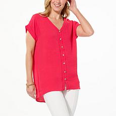 Nina Leonard Textured Wave Button Down Top