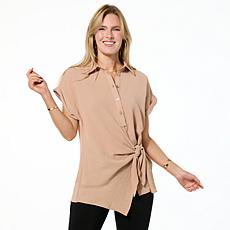 Nina Leonard Textured Wave Side Tie Top