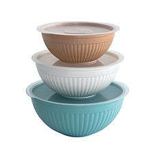 Classic Cuisine Beige 3-Piece Nesting Mixing Bowls with Lids Set