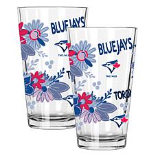 Official MLB Flower-Design & Logo 16 oz. Pint Glass 2pk - Blue Jays