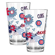 Official MLB Flower-Design & Logo 16 oz. Pint Glass 2pk - Chicago Cubs