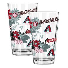 Official MLB Flower-Design & Logo 16 oz. Pint Glass 2pk - Diamondbacks