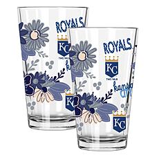 Official MLB Flower-Design & Logo 16oz Pint Glass 2pk - KC Royals