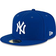 Officially Licensed MLB Men's New Era Royal Logo Fitted Hat - Yankees 