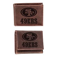 Officially Licensed NFL Embossed Brown Leather Wallet 2-pack