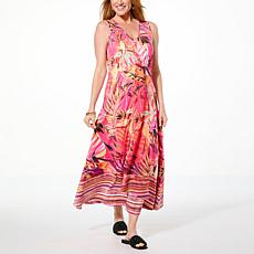 One World Printed Sleeveless V-Neck Maxi Dress