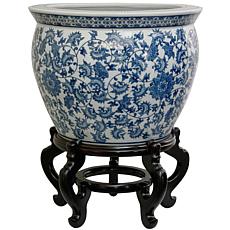 Oriental Furniture Floral Blue & White Fishbowl