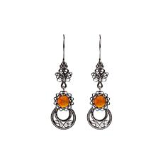 Ottoman Silver Gemstone Filigree Crescent and Star Drop Earrings