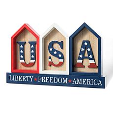 Patriotic Americana Wooden House-Shaped Table Decor