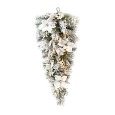 Pre-Lit 3' Snow Flocked Greenery Pine Poinsettia Christmas Teardrop 