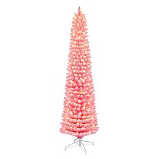 Puleo International 6.5' Pre-lit Flocked Fashion Pink Pencil Tree 