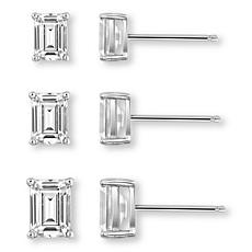 Radiance by Absolute™ Emerald Cut 3-pair Solitaire Stud Earrings Set