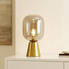 Rain Table Lamp in Smoke Grey and Brass, 9.5 x 9.5 x 18"