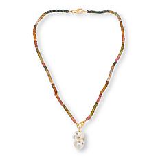 Rarities 20" Baroque Cultured Pearl and Gemstone Drop Necklace
