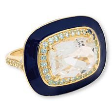 Rarities Blue and White Topaz and Navy Enamel Gold-Plated Ring 